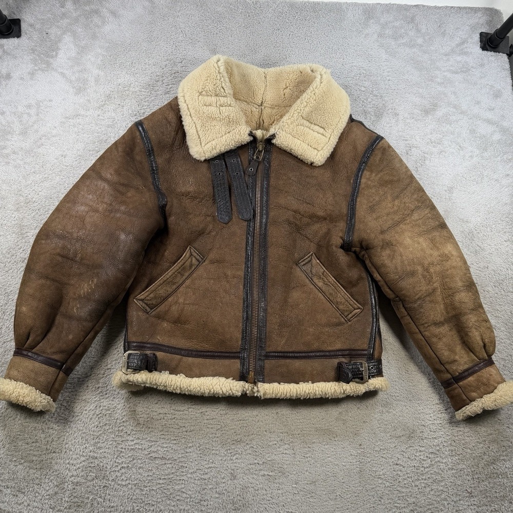 Avirex B-3 Flight Jacket Mens 38 Brown Leather Sheepskin Shearling Made USA